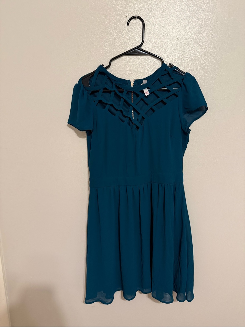 Xhilaration Teal Lattice Yoke Short Sleeve Dress